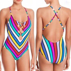 New With Tag Red Carter Striped Keyhole One-Piece Swimsuit NWT Size 8 US/Medium